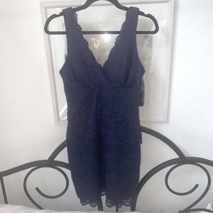 Navy Blue Lace V-Neck Dress